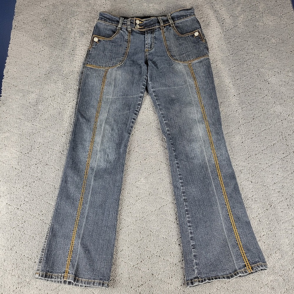 Apollo Jeans Womens 11/12 Blue Flare Mid Rise Stretch Denim Festival Hippie